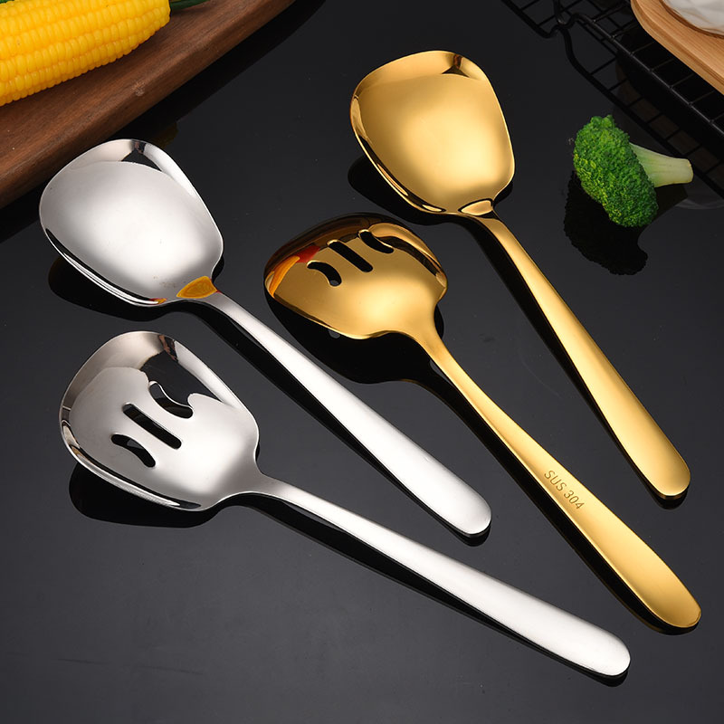 304 Stainless Steel Large Rice Spoon Public Spoon Home Long-Handle Serving Spoon Soup Spoon Strainer Spoon Small Frying Spoon Hotel Serving Spoon