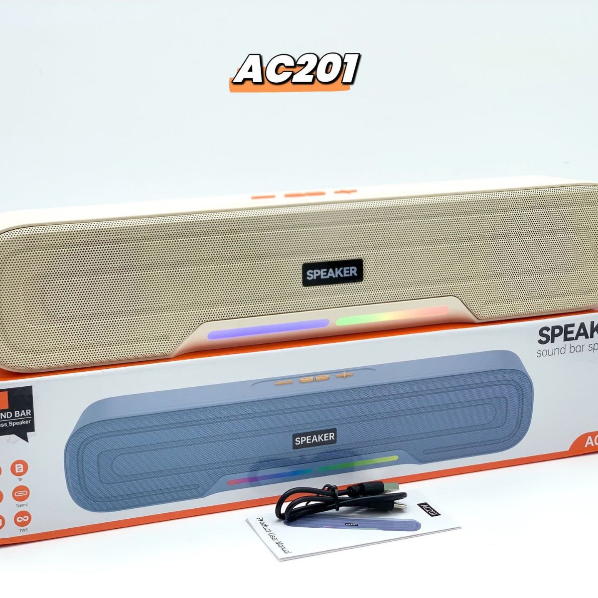 New product AC201 Bluetooth speaker long sound bar portable subwoofer desktop RGB colorful light card audio