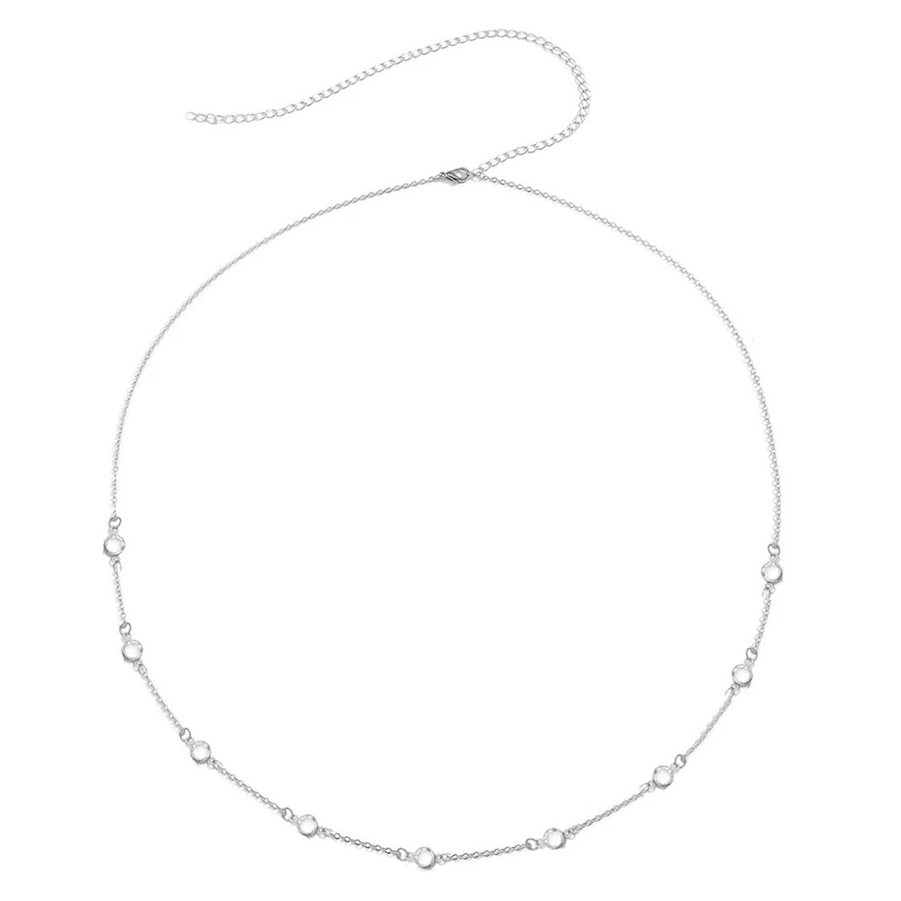 Exquisite sexy stainless steel crystal bead chain spliced double-layer waist chain, beach vacation accessory