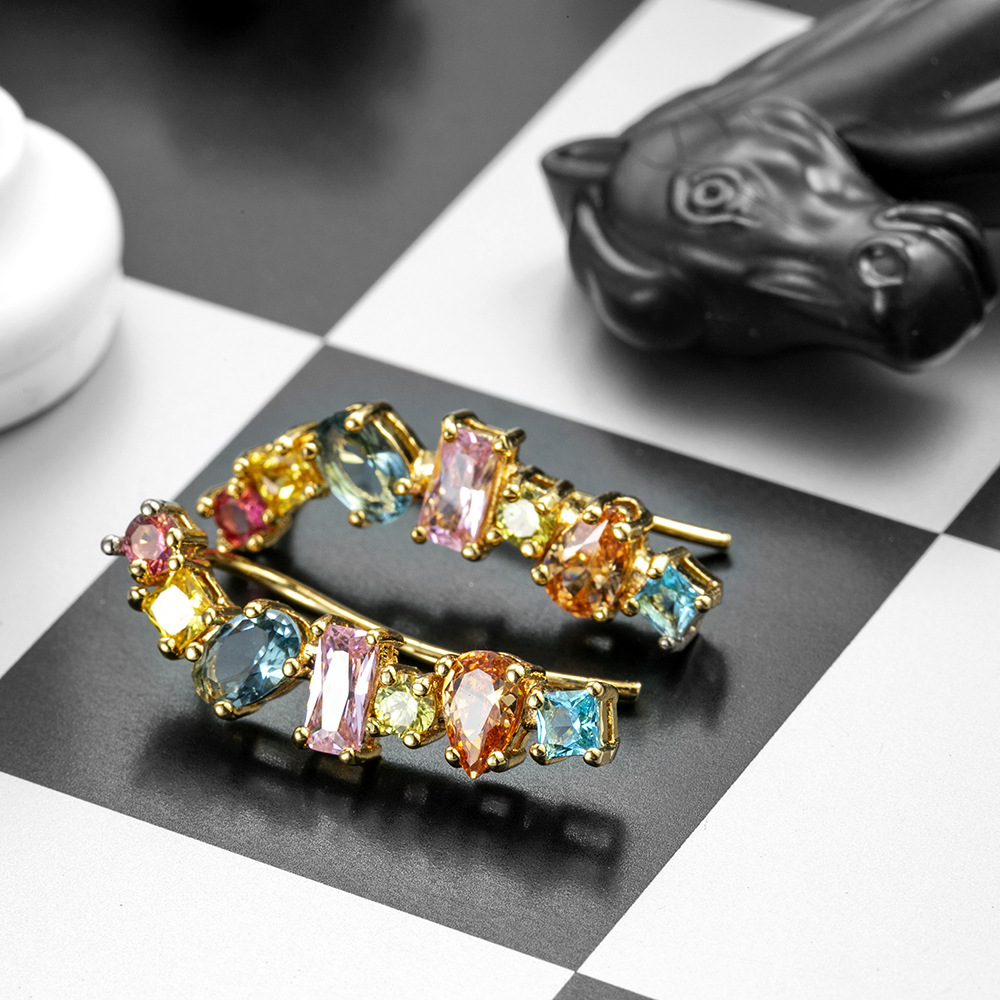 Copper Set with Colorful Zircon Earrings Women's Exaggerated Stud Earrings Color-Block Jewelry Accessories
