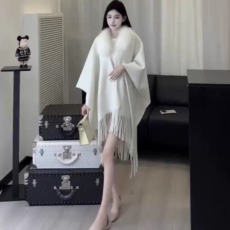 Autumn Winter Gentle Style Fur Collar Tassel Shawl Women Autumn Winter Warm Cape Coat 062#