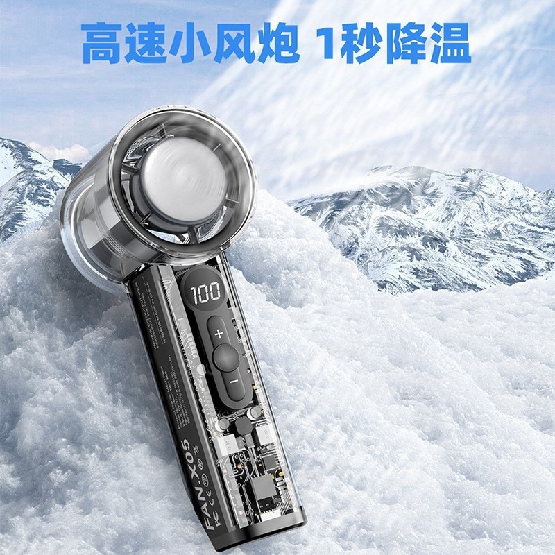 Ice compress handheld fan digital display 100-speed adjustment outdoor wireless portable dorm transparent mecha lighting fan