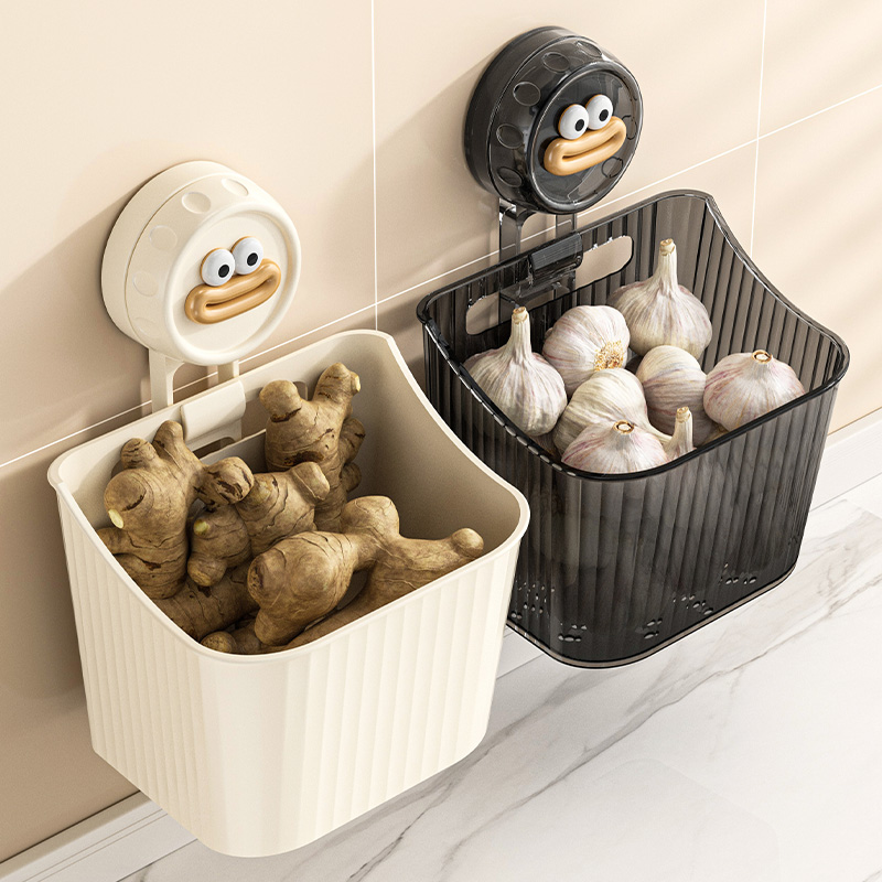 No-drill Kitchen Shelf Storage Box Wall-mounted Ginger Garlic Seasoning Garlic Storage Basket Transparent Multi-functional