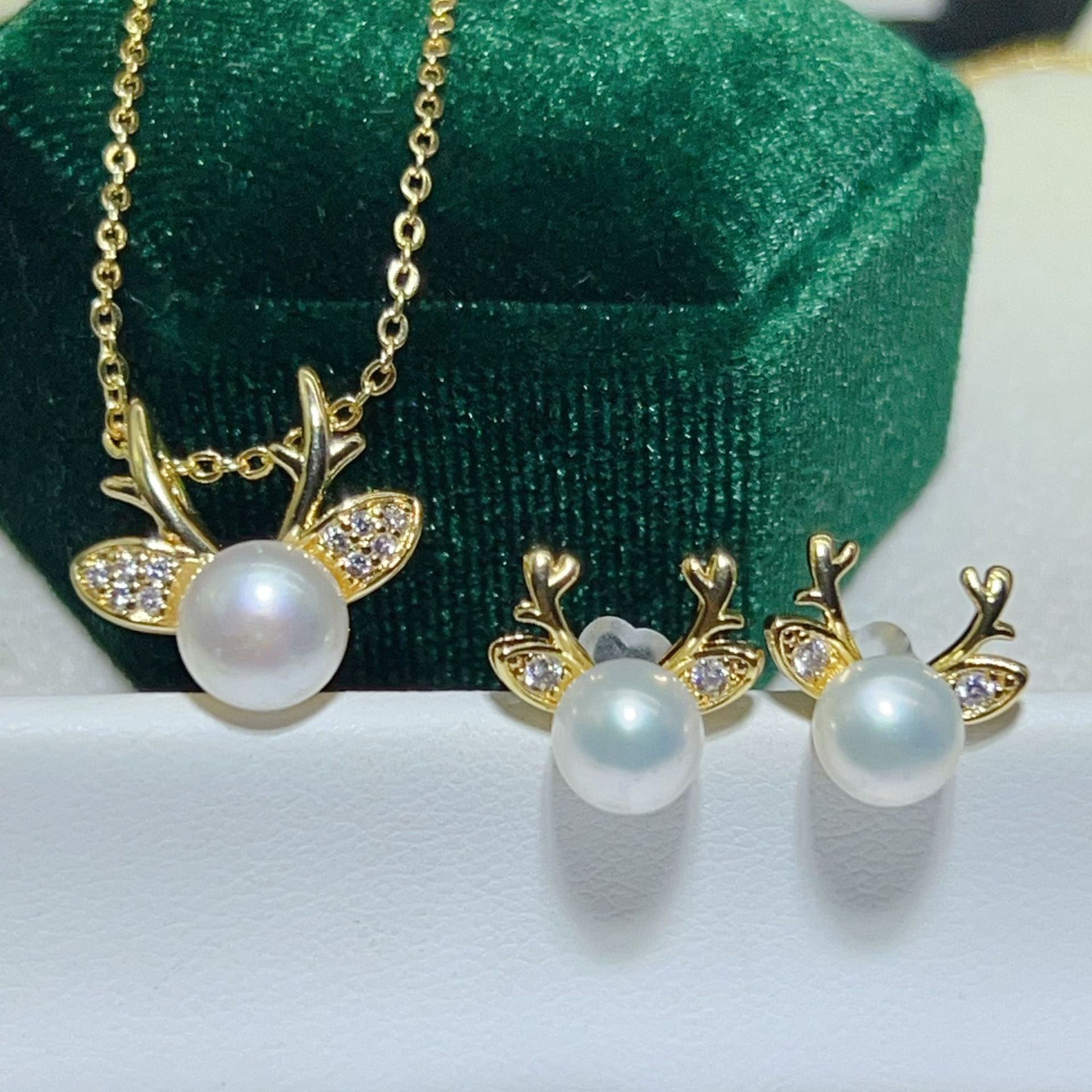 Zhuji Pearl Gold-Plated Summer New Pearl Set Natural Freshwater Pearl Cute Little Animal Earrings Necklace
