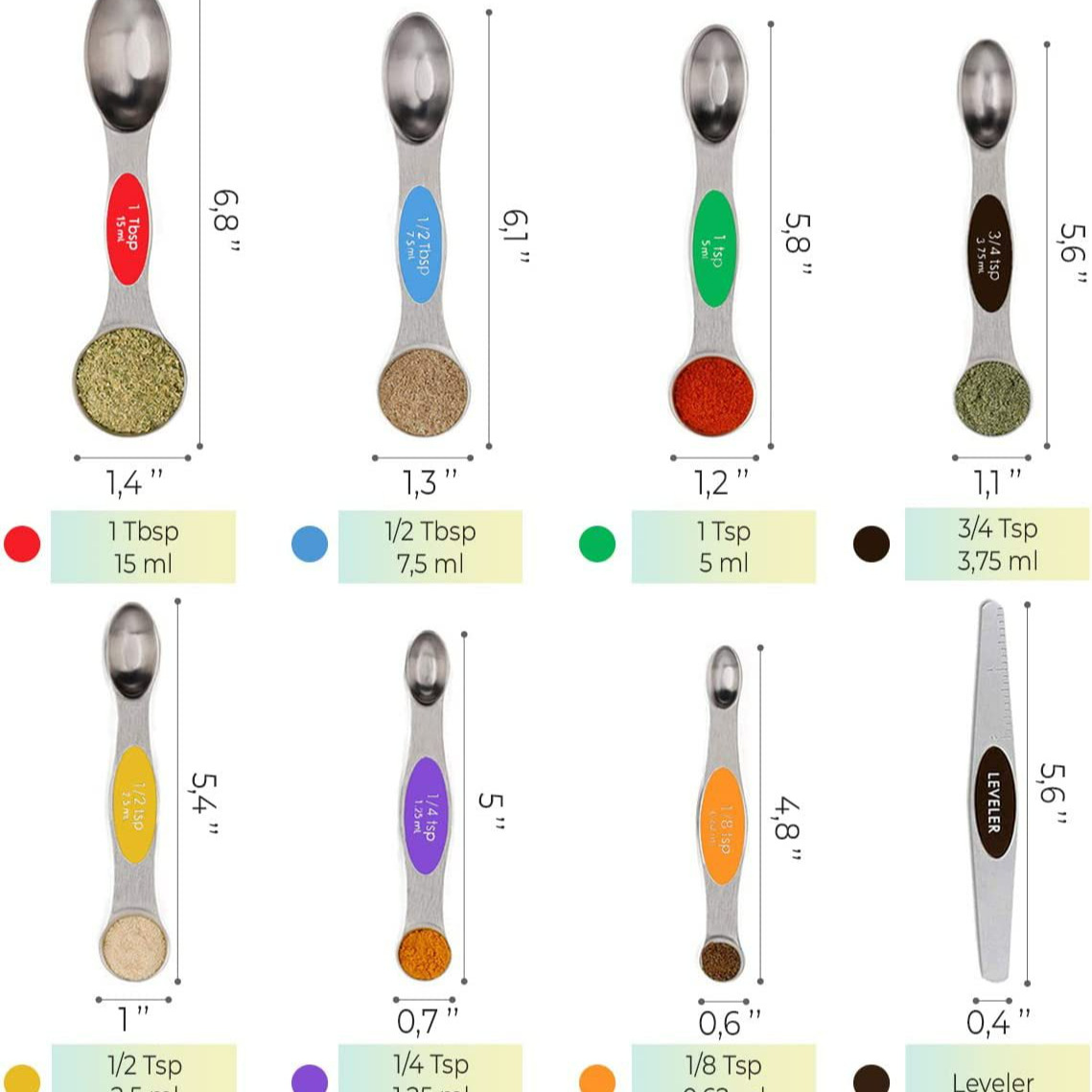 FCM Magnetic Overlapping 430 Stainless Steel Double Head Measuring Spoon Set with Scale Multifunctional Measuring Spoon