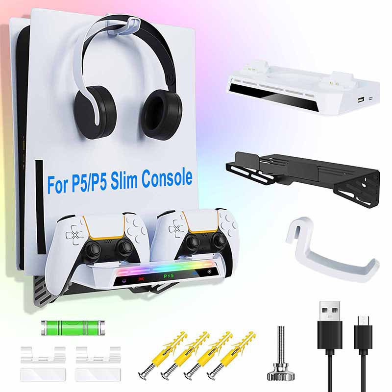 PS5pro/PS5slim/PS5 host universal wall bracket PS5 handle charger headphone rack with RGB light