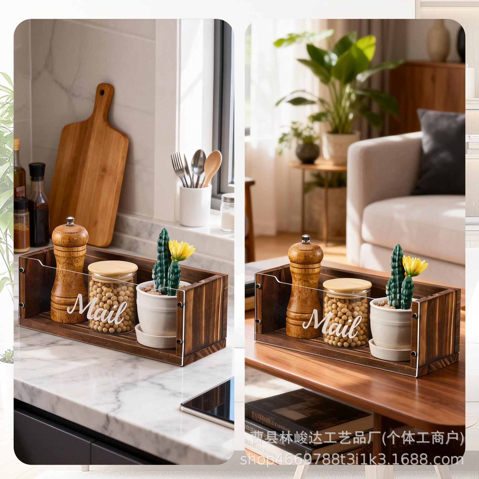 Wall-mounted mail organizer, wooden entryway letter and card storage box, multifunctional desktop storage