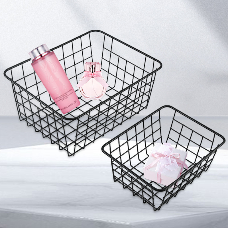 Japanese Home Black Painted Wire Storage Basket Bathroom Dirty Clothes Basket Simple Kitchen Fridge Storage