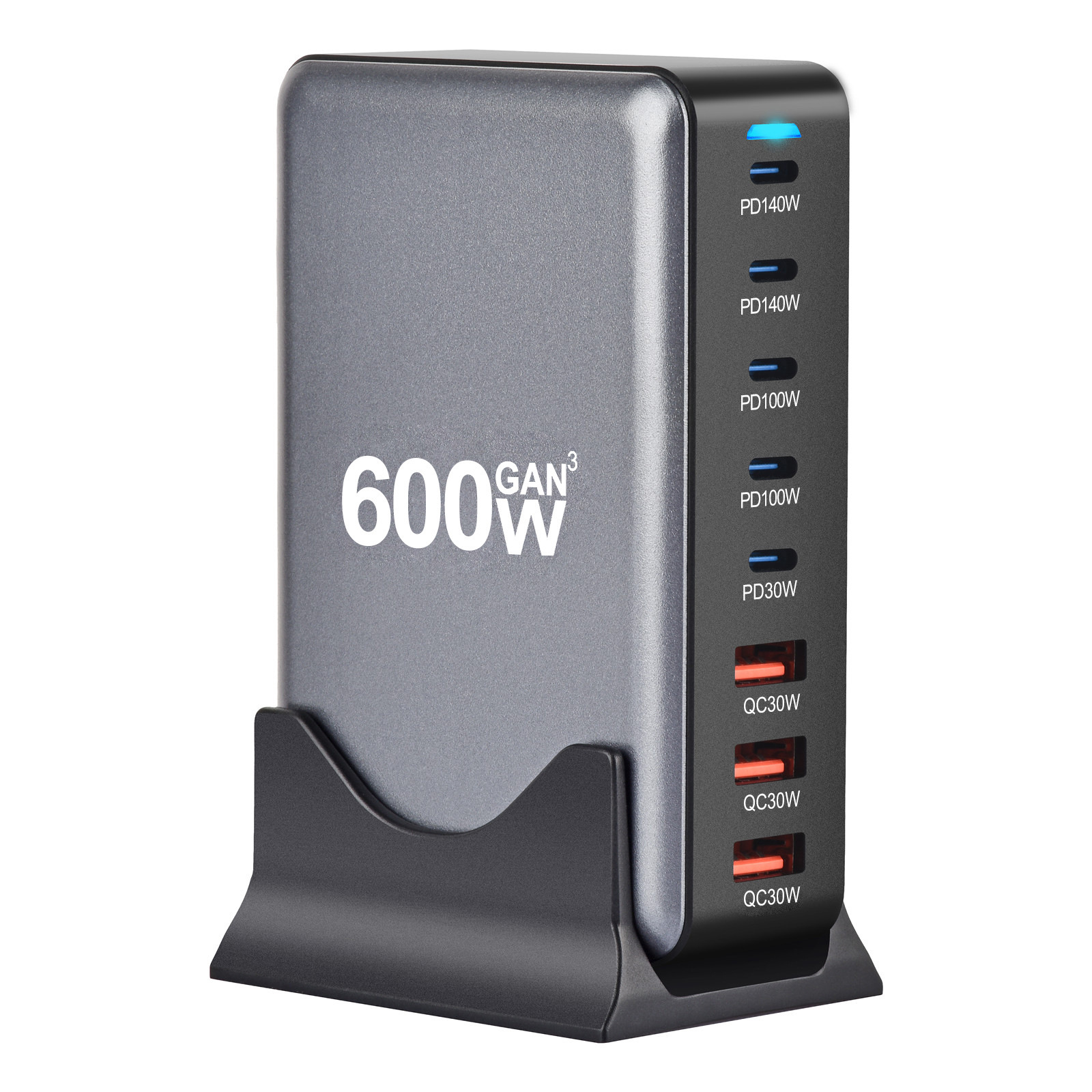 600W GaN Charger Multi-Port Fast Charging Desktop Charging Station Compatible with Laptop Tablet Phone Adapter