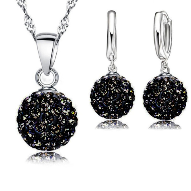 S925 10mm AB mud full diamond ball water wave chain tassel crystal full diamond set earrings necklace