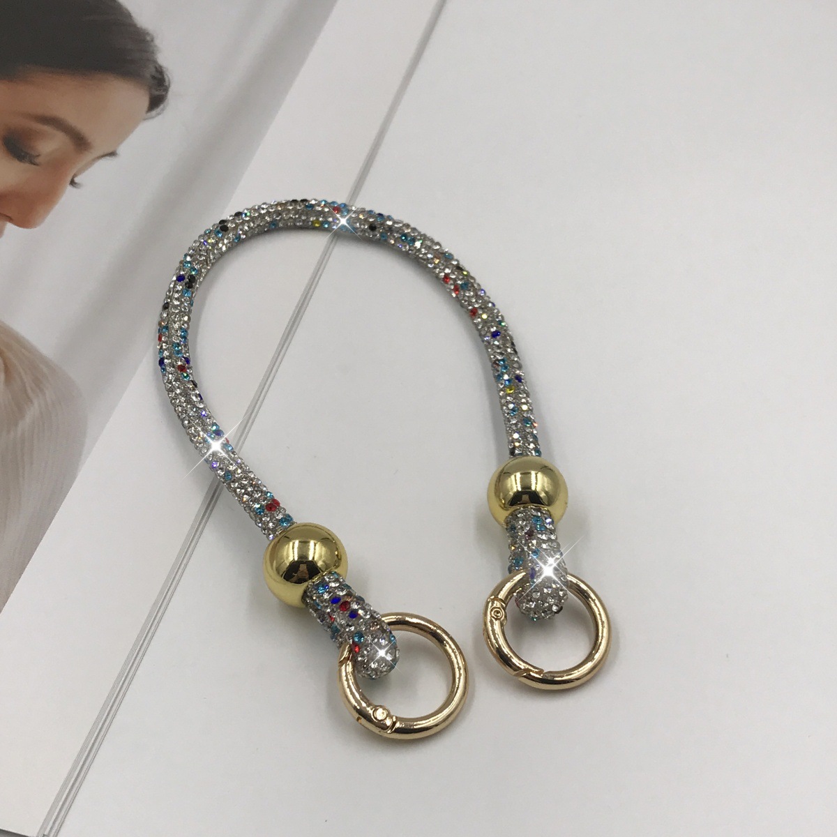 Luxury Rhinestone Wrist Strap Short Double Buckle Anti-loss Chain Hand Strap Beaded Phone Strap New