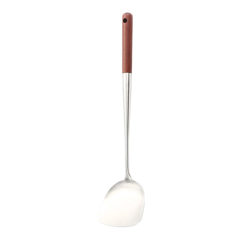 Stainless steel long-handled wok spatula home chef kitchen utensils wok spatula large soup spoon serving spoon padauk wood handle chef series