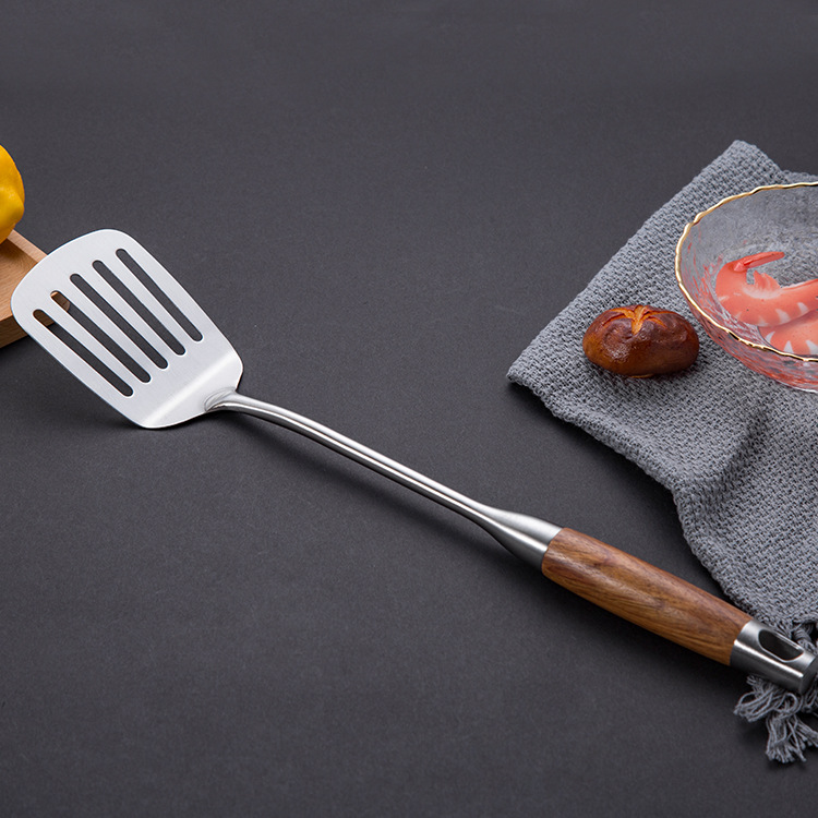 304 stainless steel spatula set, kitchen cooking spatula set, household rosewood handle stainless steel soup spoon, strainer, frying spatula