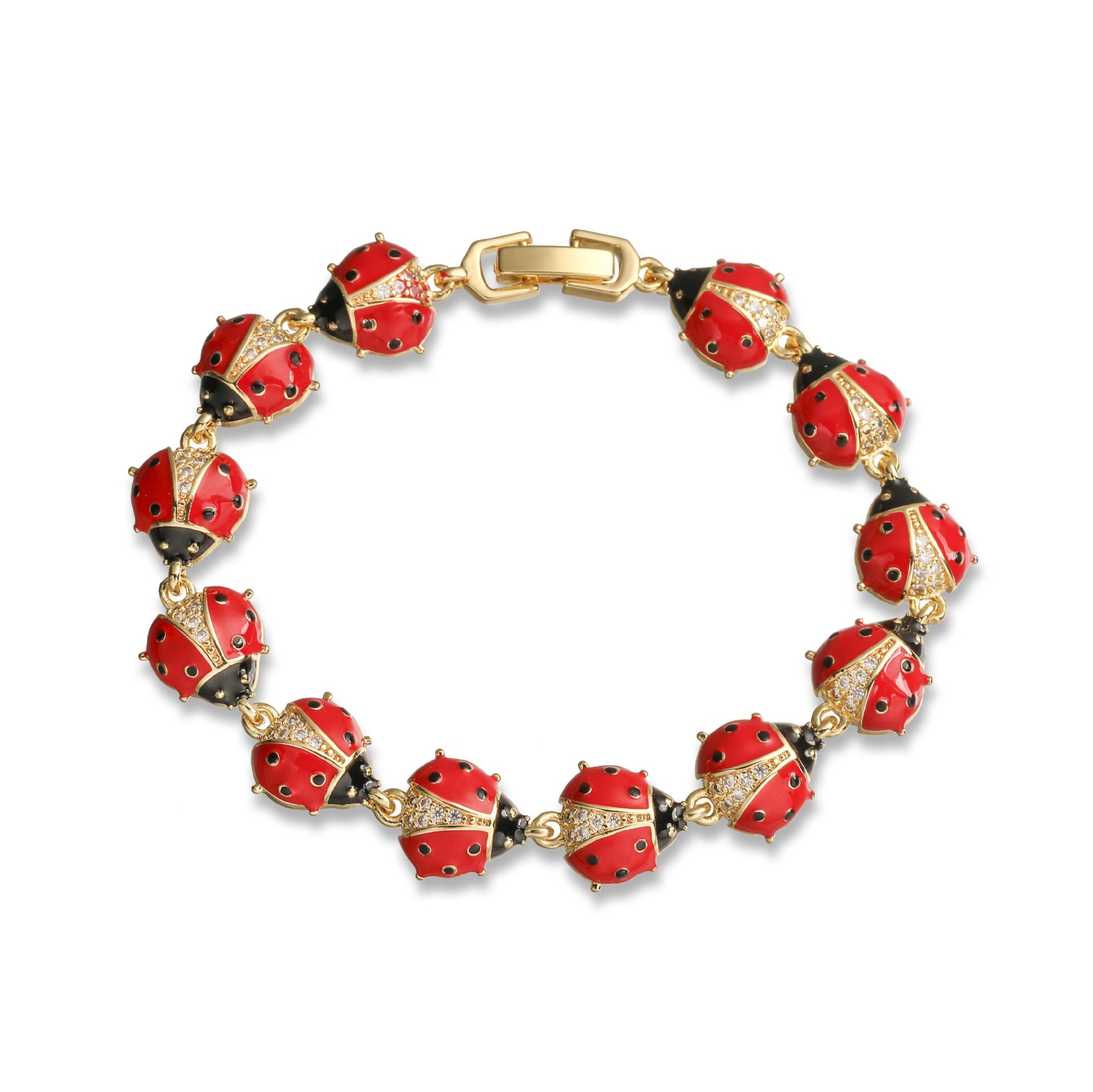Fresh and Cute Colorful Drip Oil Beetle Daisy Patchwork Bracelet for Women Unique Flower Ladybug Bangle