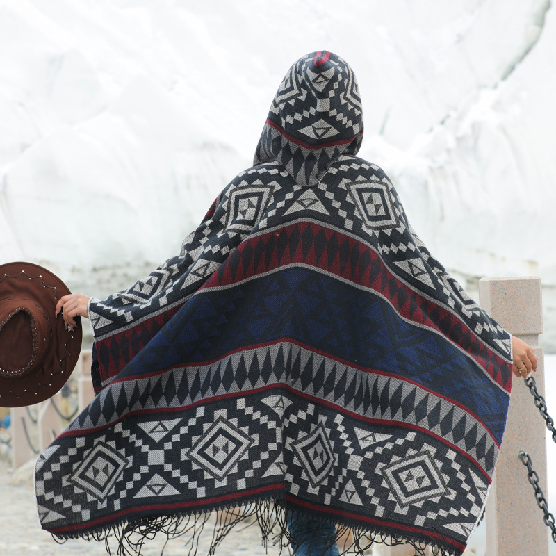 Sichuan Tibet Bohemian Photo Knit Shawl Scenic Area Hooded Scarf Cape Yunnan Cape Shawl Women