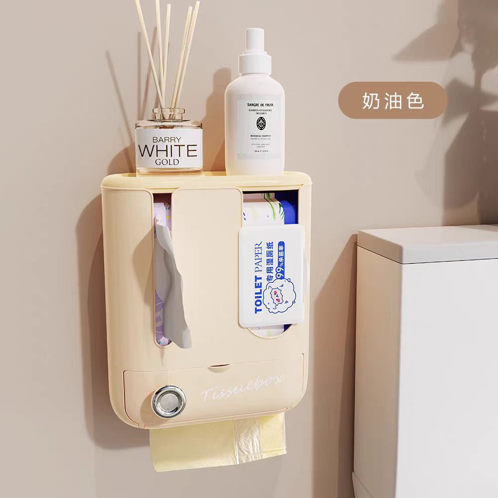 Patent Wall Mounted Face Towel Roll Paper Storage Box Bathroom Three In One Tissue Wet Wipe Storage Tissue Box