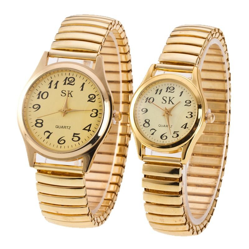 Middle-aged and elderly watch men's large dial women's watch steel strap spring elastic strap elderly watch activity gift quartz watch men's