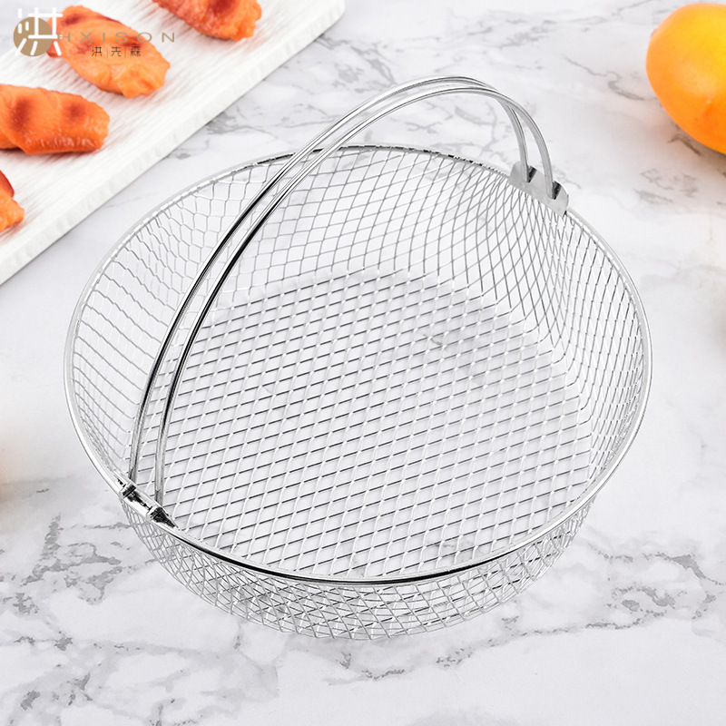304 stainless steel air fryer basket, double ear handle mesh basket, steamer round rack, steaming rack, dehydrator rack, filter basket