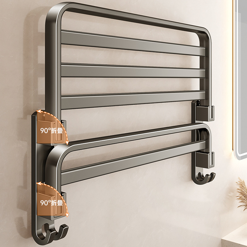 Gun gray towel rack no-drill bathroom five-piece set storage rack space aluminum toilet bathroom bath towel rack