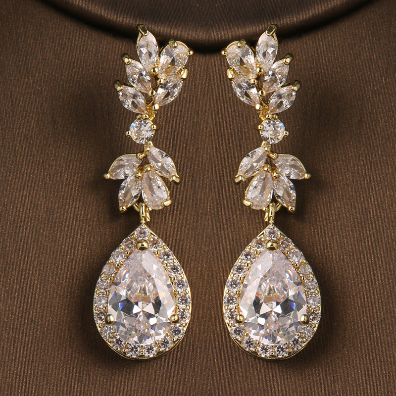 Dubai exaggerated long hollow earring ear stud earring AAA zircon super flash bridal evening earring