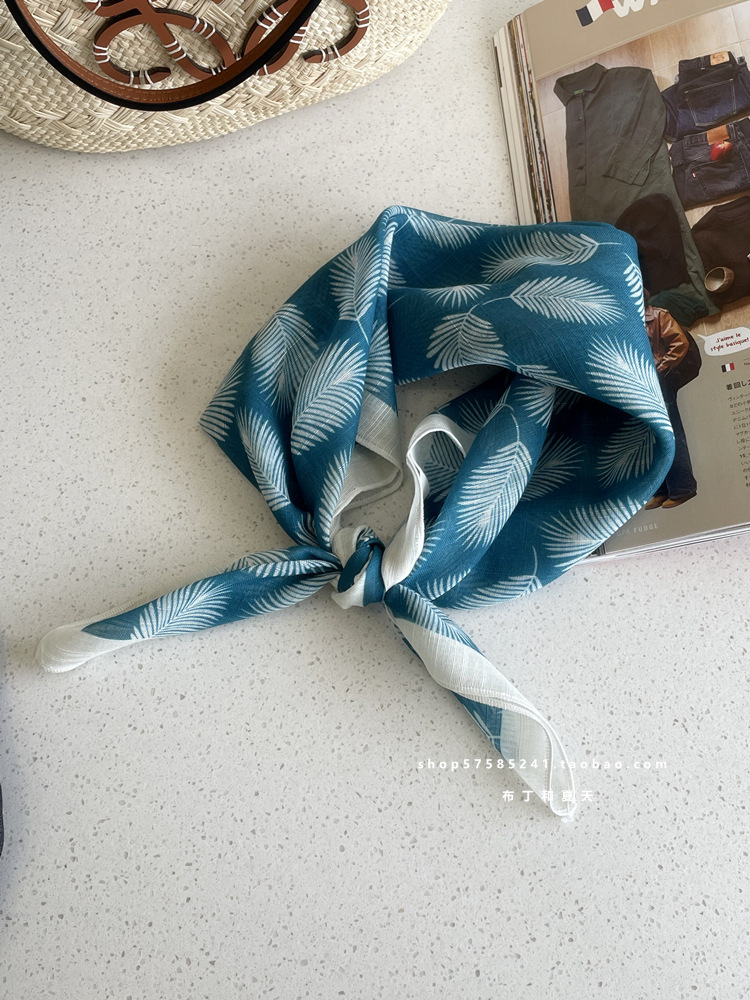 Cotton-linen square scarf collection ~ super many floral and polka dot neck scarf, forest style headscarf, hairband, bag for women