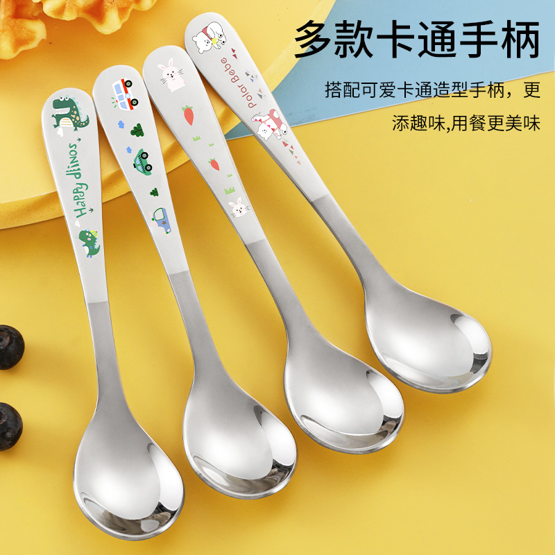 304 stainless steel children's spoon fork animal cartoon car cute baby food learning spoon