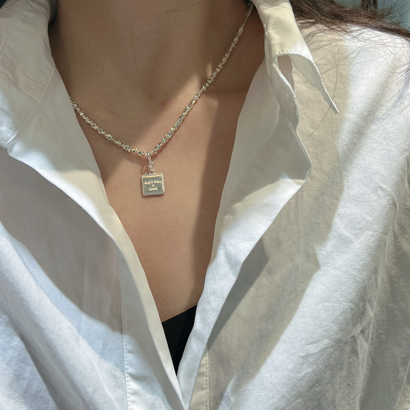 S925 sterling silver white silver pendant simple heart shape letter side drop