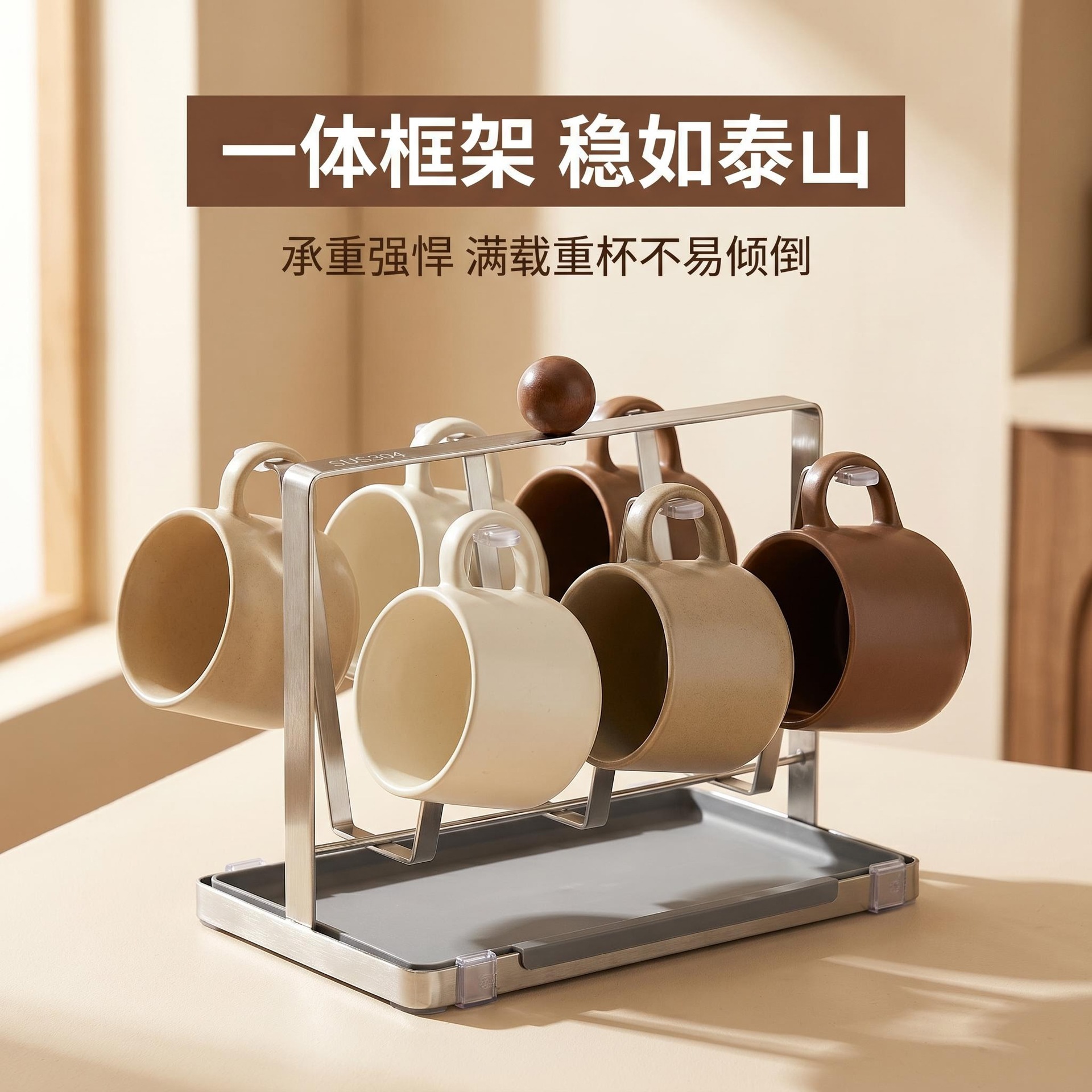 304 stainless steel cup rack, desktop inverted hanging kitchen storage rack, tea cup shelf