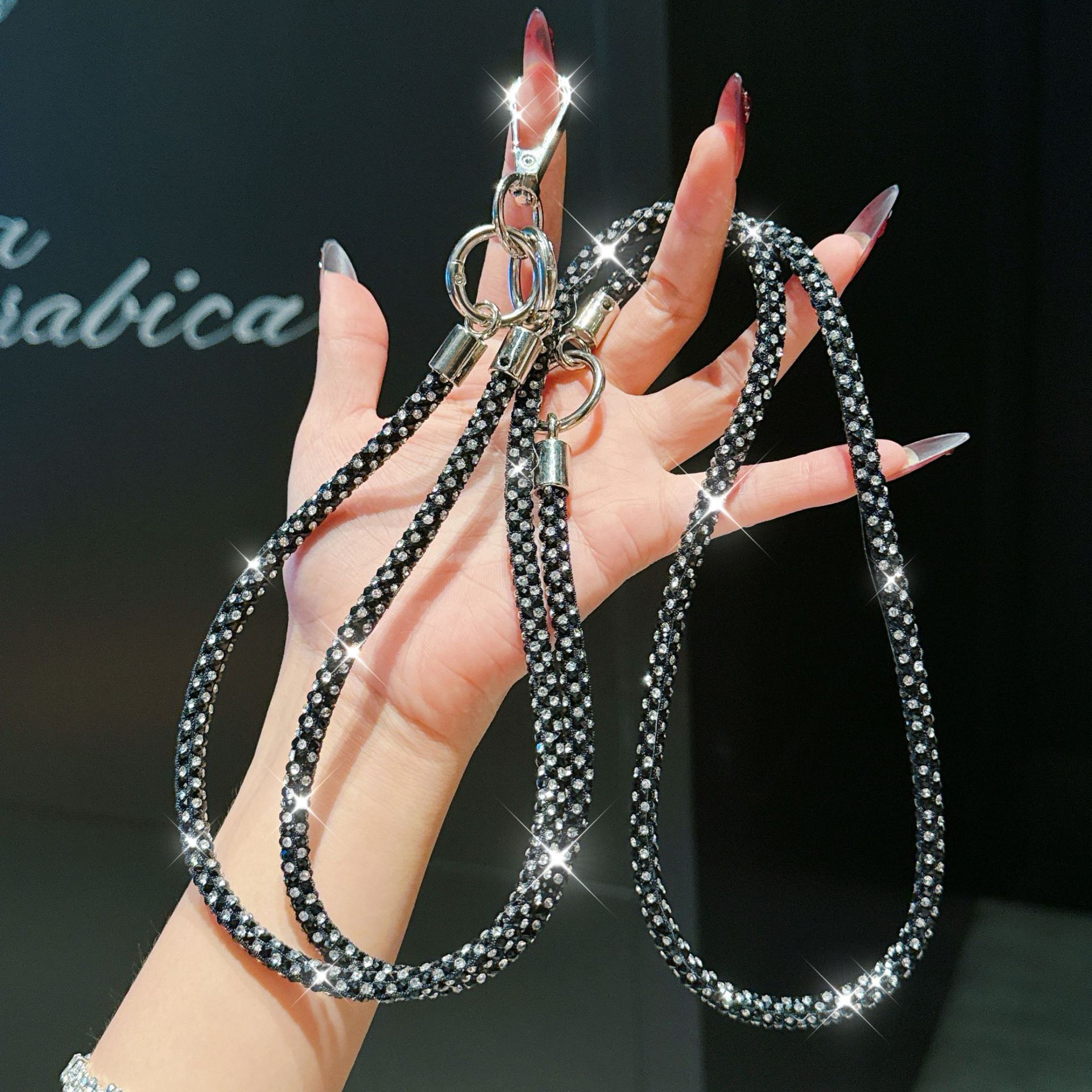 Mixed Colorful Diamond Multi-function Phone Lanyard Long Bag Crossbody Chain Badge Necklace Anti-loss Wrist Chain