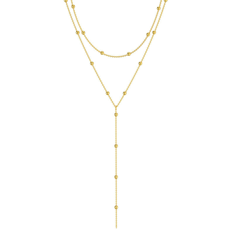 Simple Geometric Tassel Bead Collar Multi-Layer Long Necklace