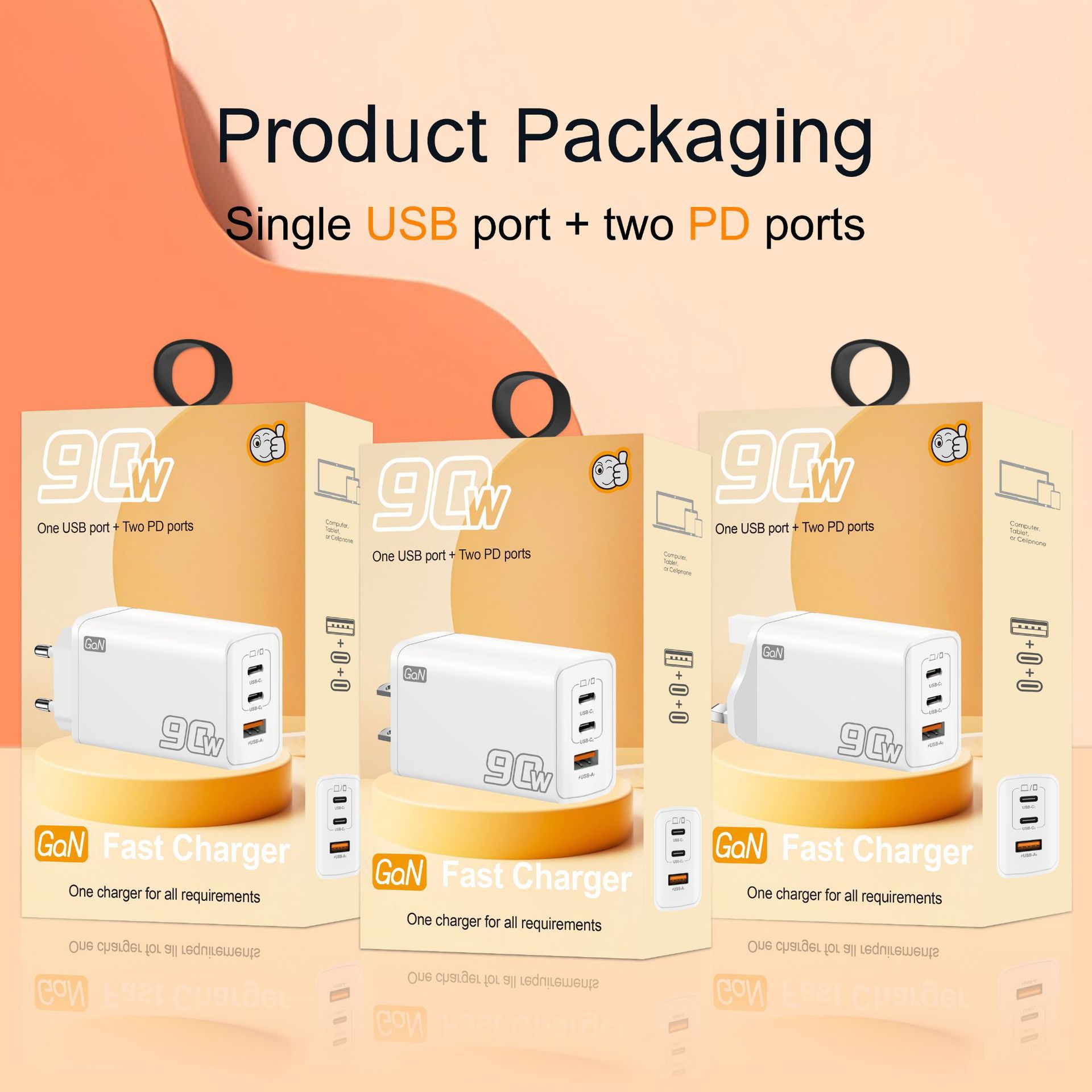 90W GaN Charger PD Fast Charge Phone Charging Head 2C+PD Laptop Universal GaN Power Supply