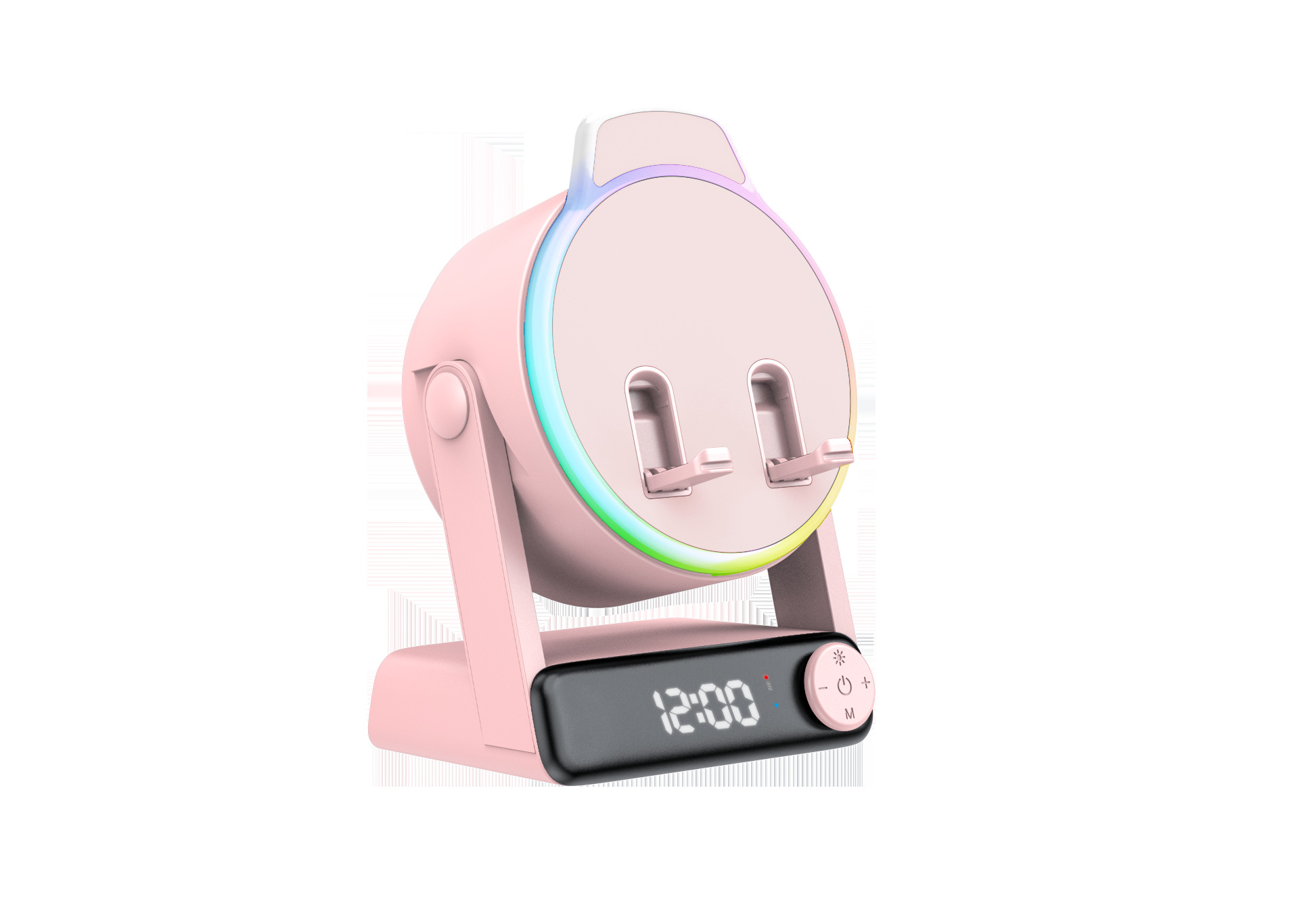 New Wireless Induction Bluetooth Speaker Desktop Phone Tablet Holder RGB Color Light Hour Hand Audio