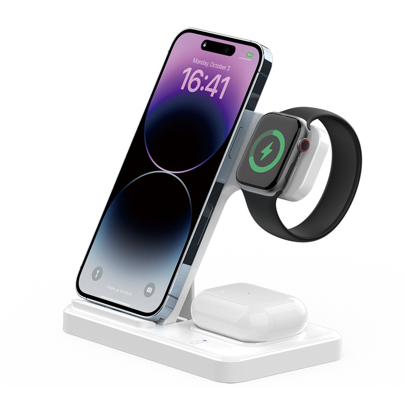 Three-in-one wireless charger for Apple phones watches earphones desktop fast charging foldable stand wireless charger