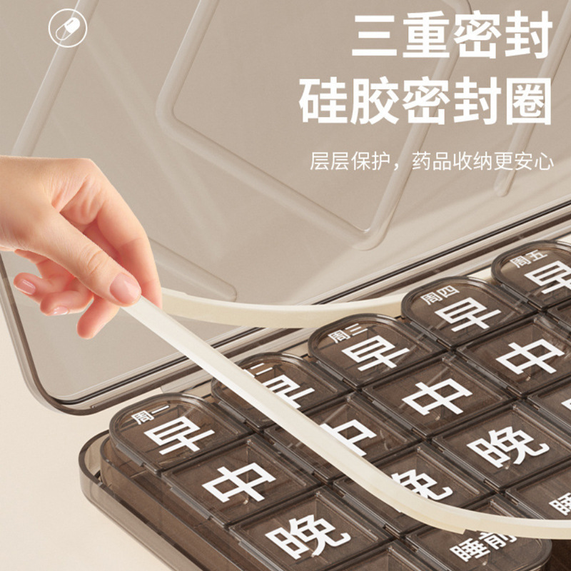 Large Print Weekly Pill Box for Elderly 7-Day Portable Pill Organizer Divided Storage Box Anti-Three-Meal Pill Dispenser