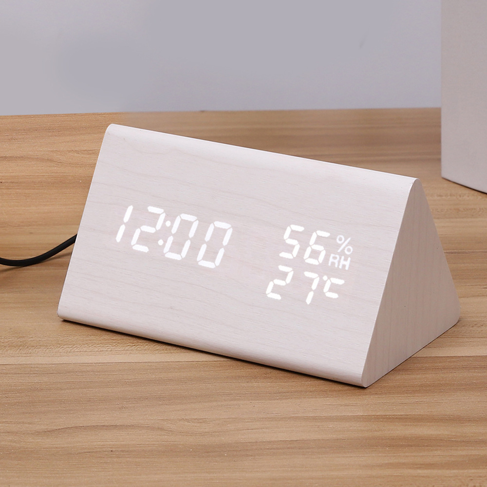 Antique Silent Triangular Wooden Clock LED Wooden Clock Electronic Thermometer Clock Smart Digital Alarm Clock
