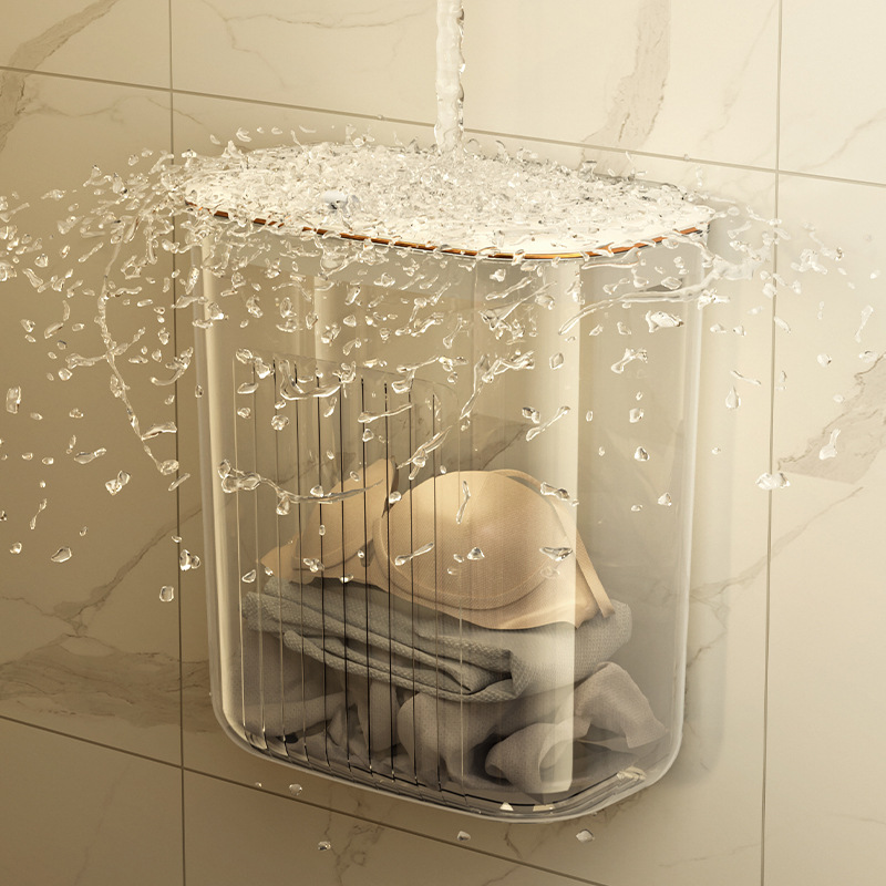 Bathroom Clothes Storage Basket Bathroom Shower Waterproof Laundry Basket Wall-Mounted with Lid Dirty Clothes Basket