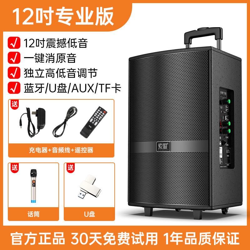 Soai F36 Square Dance Speaker Outdoor Performance K Song Dance 15-inch Mobile Pull Rod Bluetooth Speaker with Microphone