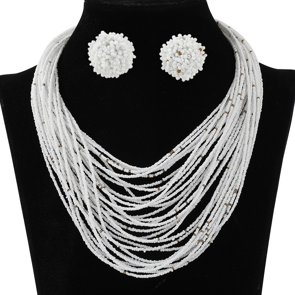 Bohemian Multi-Layer Bead Necklace Earring Set Ethnic Style Sweater Chain Women Multi-Layer Accessories