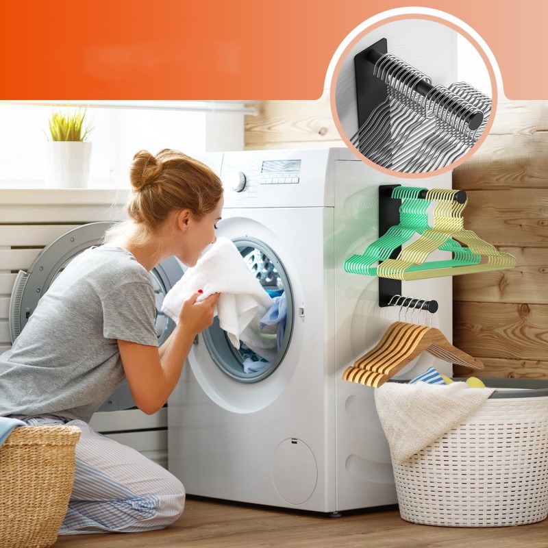 Exclusive hanger storage, magnetic hanger organizer, washing machine side storage rack, wall-mounted
