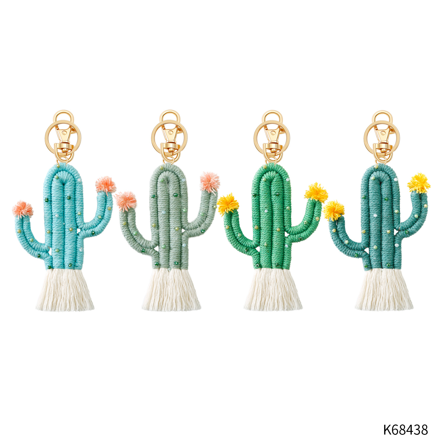 Green Plant Cactus Keychain Bohemian Seed Bead Handwoven Handmade Bag Pendant