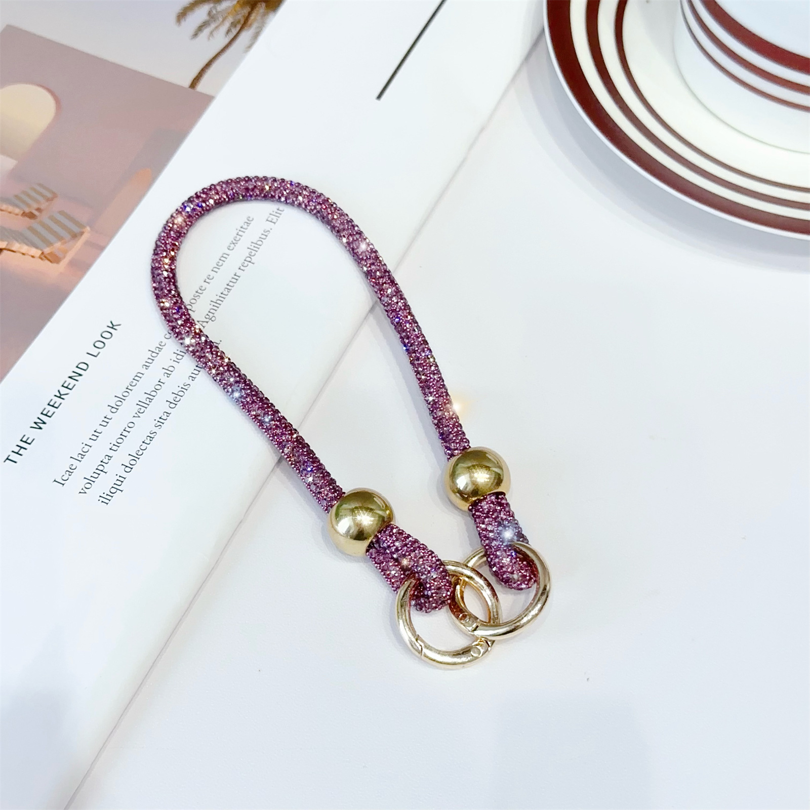 Luxury Rhinestone Wrist Strap Short Double Buckle Anti-loss Chain Hand Strap Beaded Phone Strap New