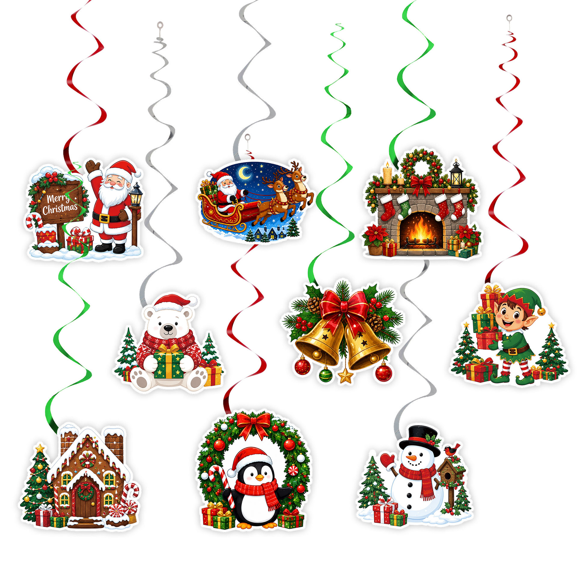 Christmas Spiral Hanging Ornament Cartoon Santa Claus Snowman Spiral Pendant Party Window Ceiling Decoration