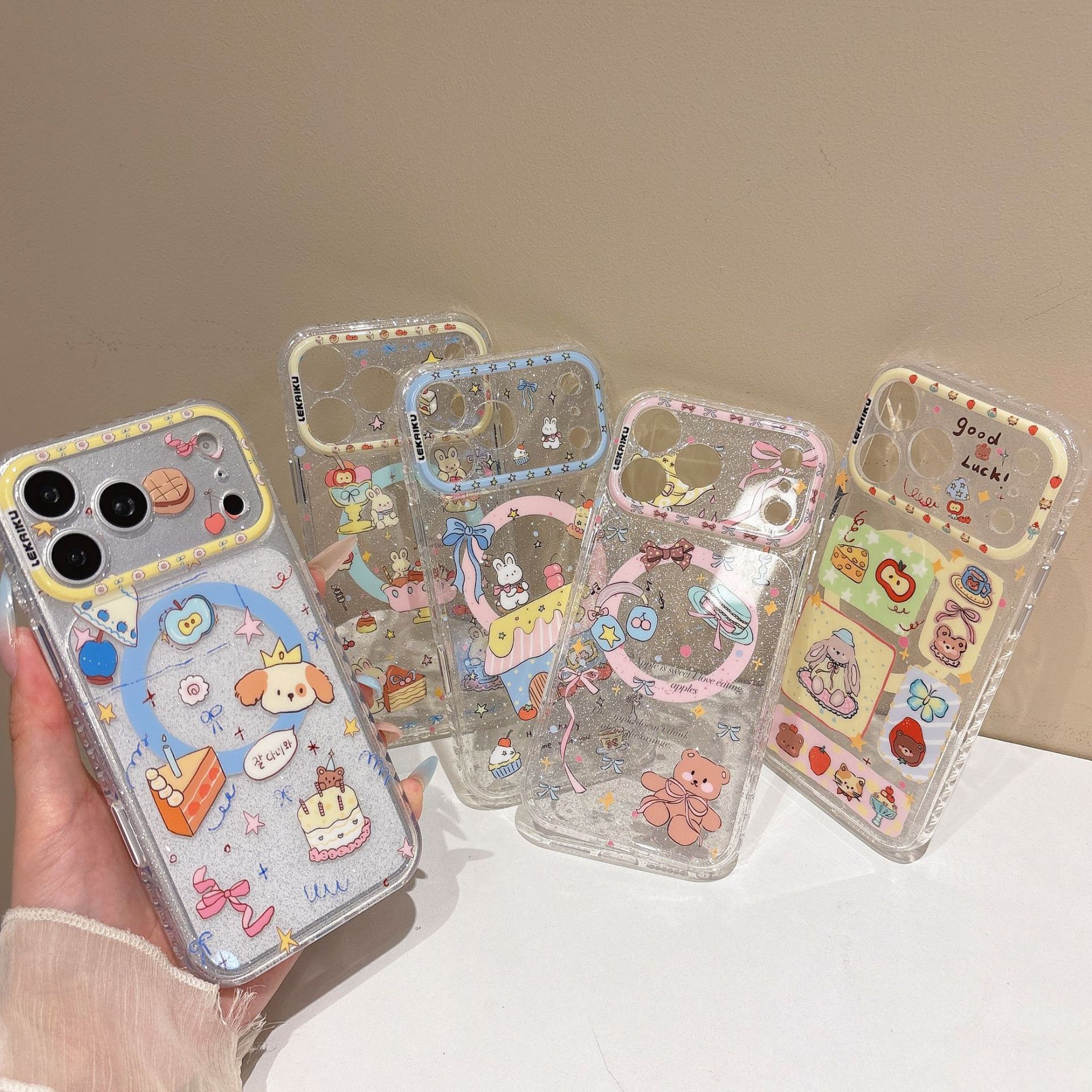 For iPhone 17 Pro Max Cartoon Graffiti AI Button Phone Case Apple 16 Animal Party Magnetic Transparent Case