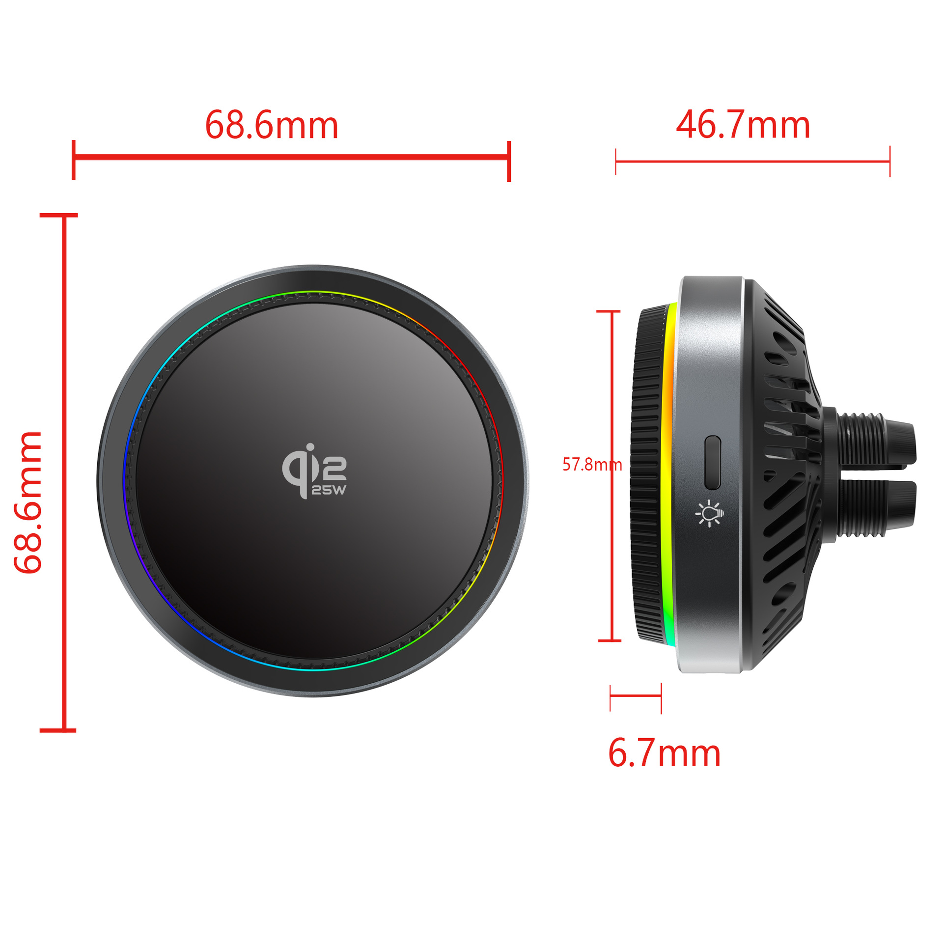 QI2.2 semiconductor cooling 25W magnetic car wireless charger for Apple iPhone colorful light stand