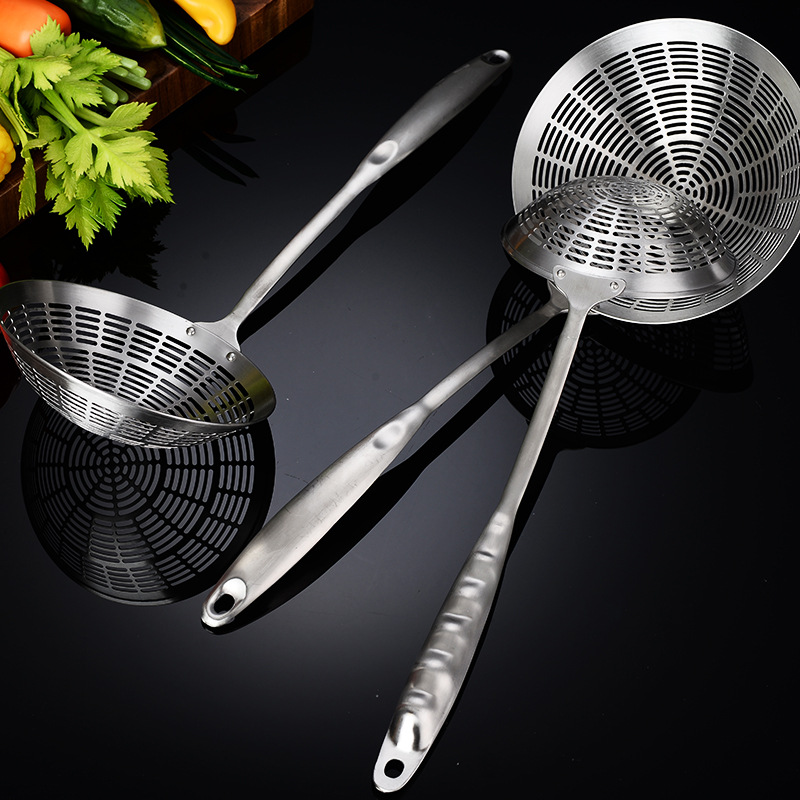 304 Zunya all-steel punched hole slotted spoon, stainless steel slotted spoon, thickened steel handle, large size, for hot pot, filter net