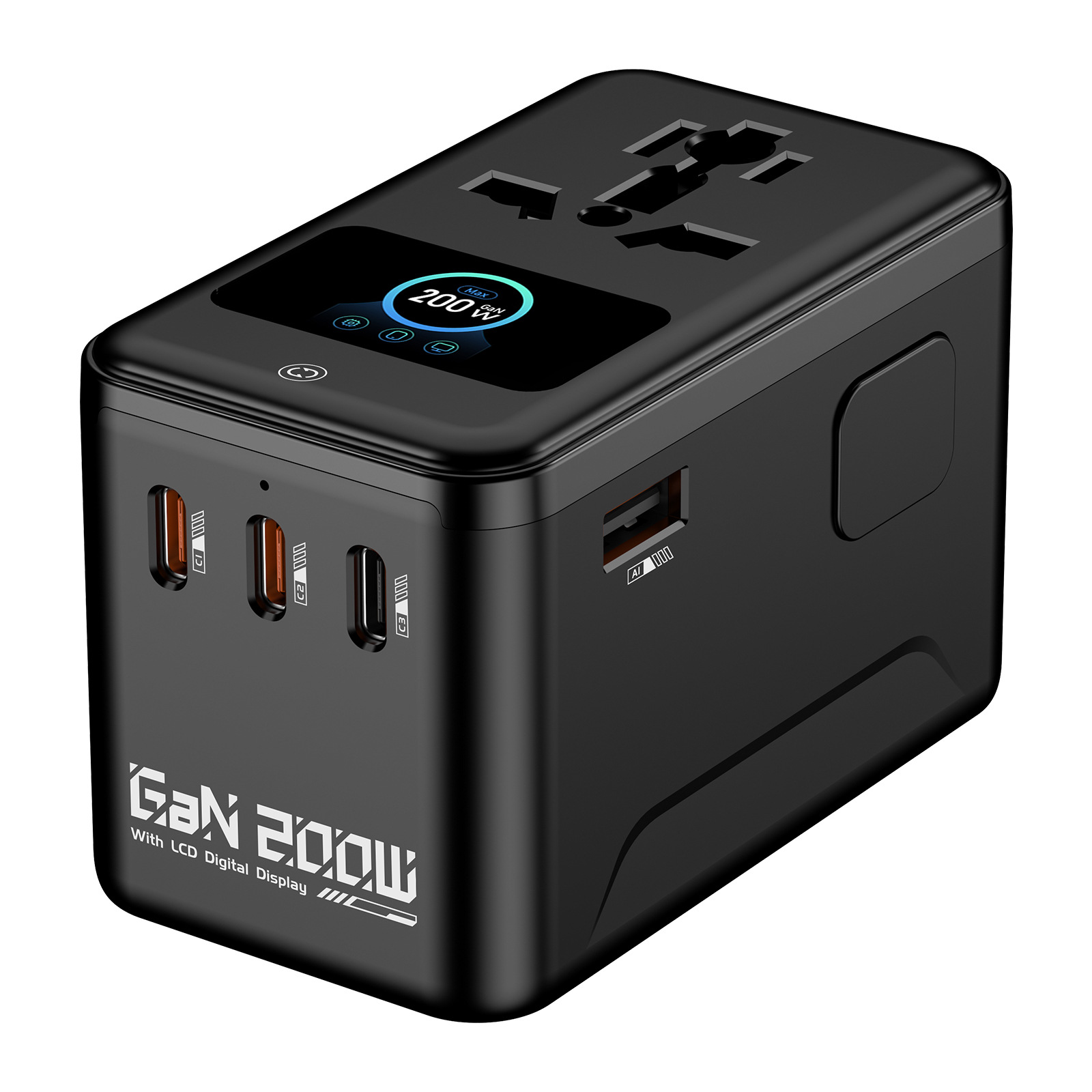 PD100W Digital Display Animation Global Travel GaN Fast Charging Converter Socket Display Adapter Plug