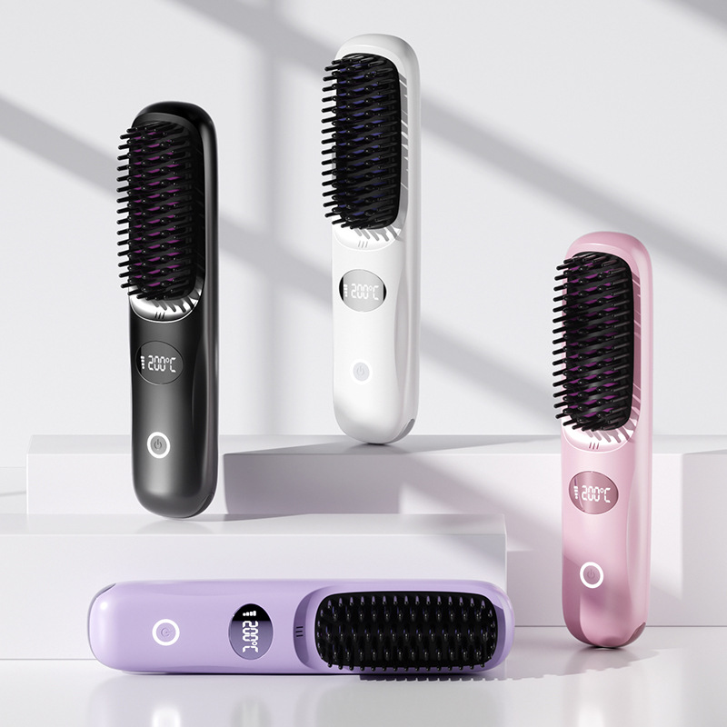 New straightening comb rechargeable ceramic heating comb non-damaging straightener wireless portable curling iron