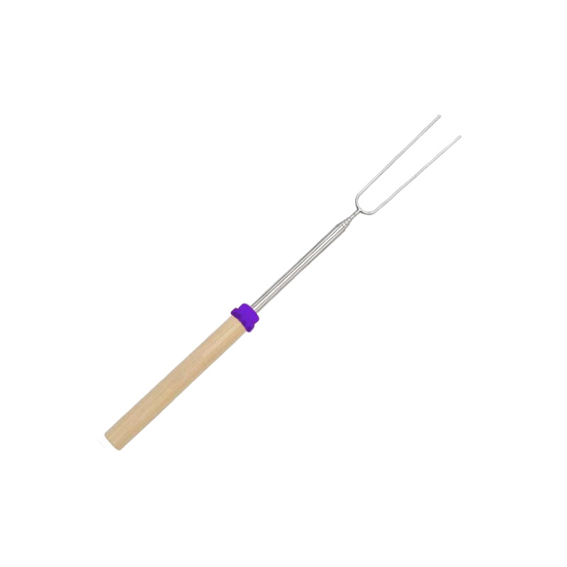 Zibo BBQ Festival Outdoor BBQ Stainless Steel Telescopic BBQ Fork U-shaped Wooden Handle BBQ Stick Roast Fork BBQ Skewer