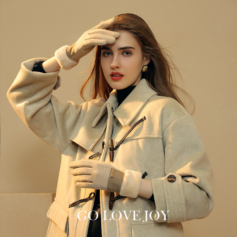 Winter new cashmere gloves women outdoor small fragrance style fleece thickened warm gloves cold-resistant touch screen DY50