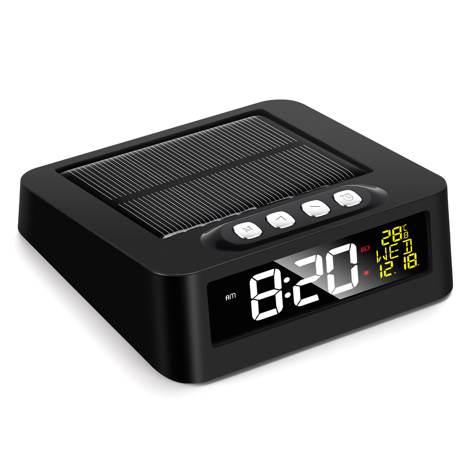 Solar Car Clock Fatigue Driving Reminder Anti-Doze Alarm Clock Thermometer Smart Night Light LED Electronic Clock